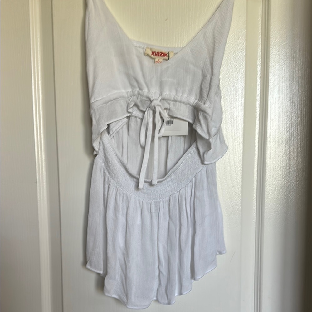 Mazik Blue Asymmetrical Ruffled Tank Top